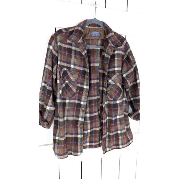 Vintage Pendleton brown checker plaid wool flannel shirt - Picture 4 of 5